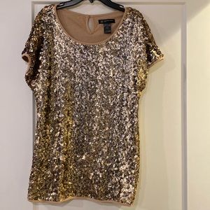 INC International Concepts Petite Large Bronze Gold Sequined Blouse